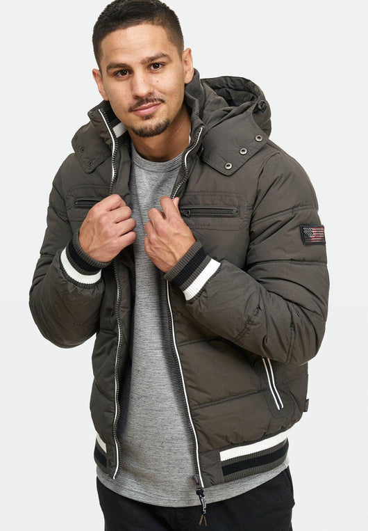 Indicode men's Marlon quilted jacket in down jacket look with detachable hood