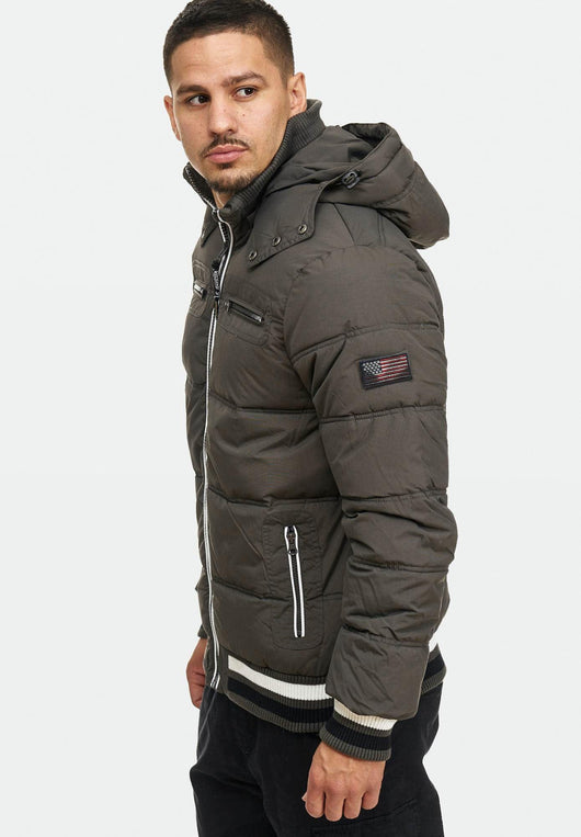 Indicode men's Marlon quilted jacket in down jacket look with detachable hood