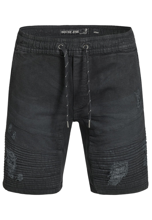 Indicode Men's Ernest Jeans Shorts with 4 pockets & elastic waistband made of 98% cotton