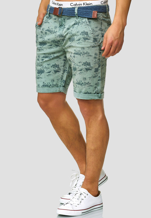 Indicode men's Lilestone chino shorts with 4 pockets incl. belt made of 98% cotton