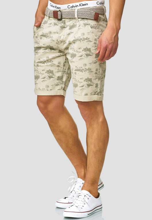 Indicode men's Lilestone chino shorts with 4 pockets incl. belt made of 98% cotton