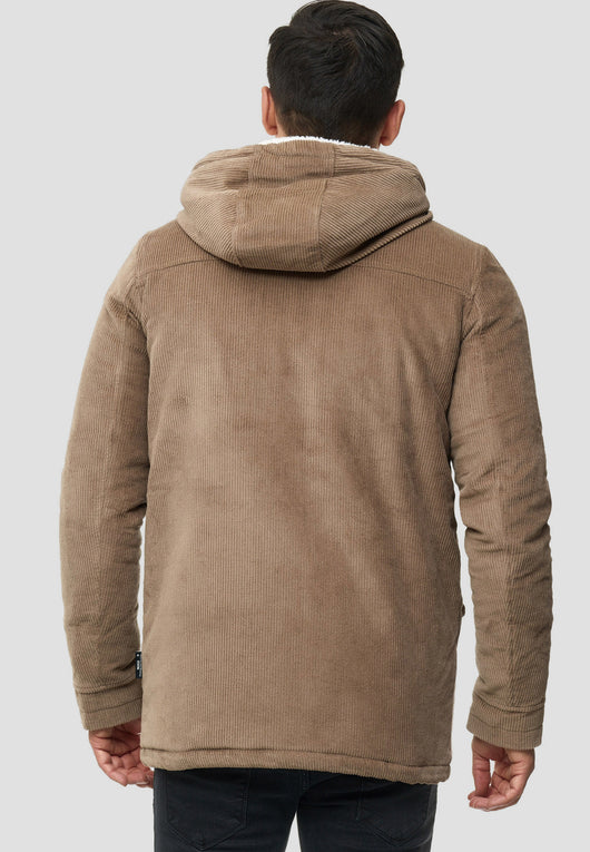 Indicode men's Dudley winter jacket made of 100% cotton (corduroy) with a hood