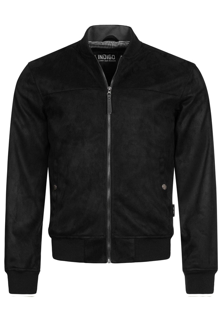 Indicode Herren Abbott Velours-Kunstleder Jacke mit Stehkragen