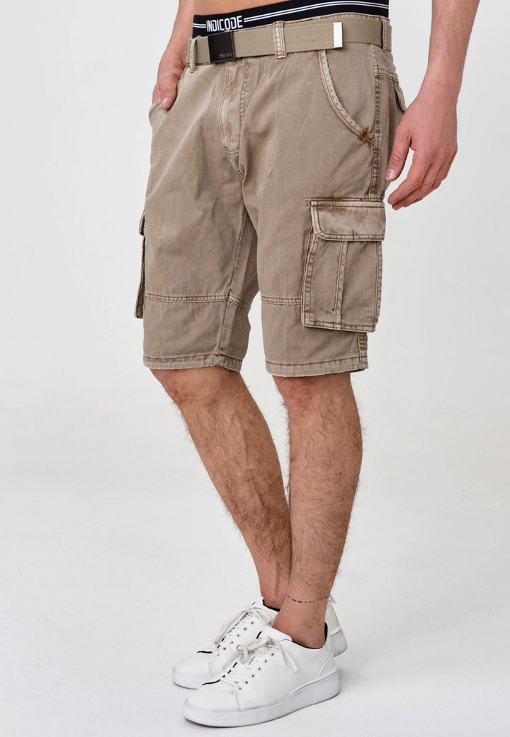 Indicode Herren Blixt Cargo Shorts mit 6 Taschen inkl. Gürtel aus 100% Baumwolle - INDICODE
