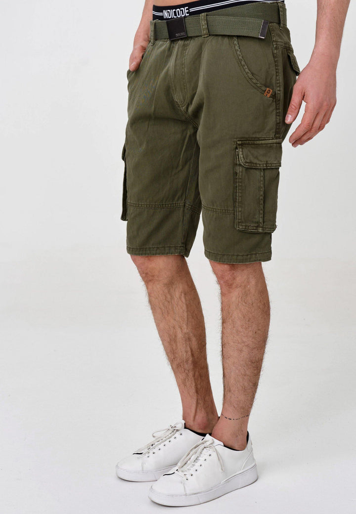 Indicode Herren Blixt Cargo Shorts mit 6 Taschen inkl. Gürtel aus 100% Baumwolle - INDICODE