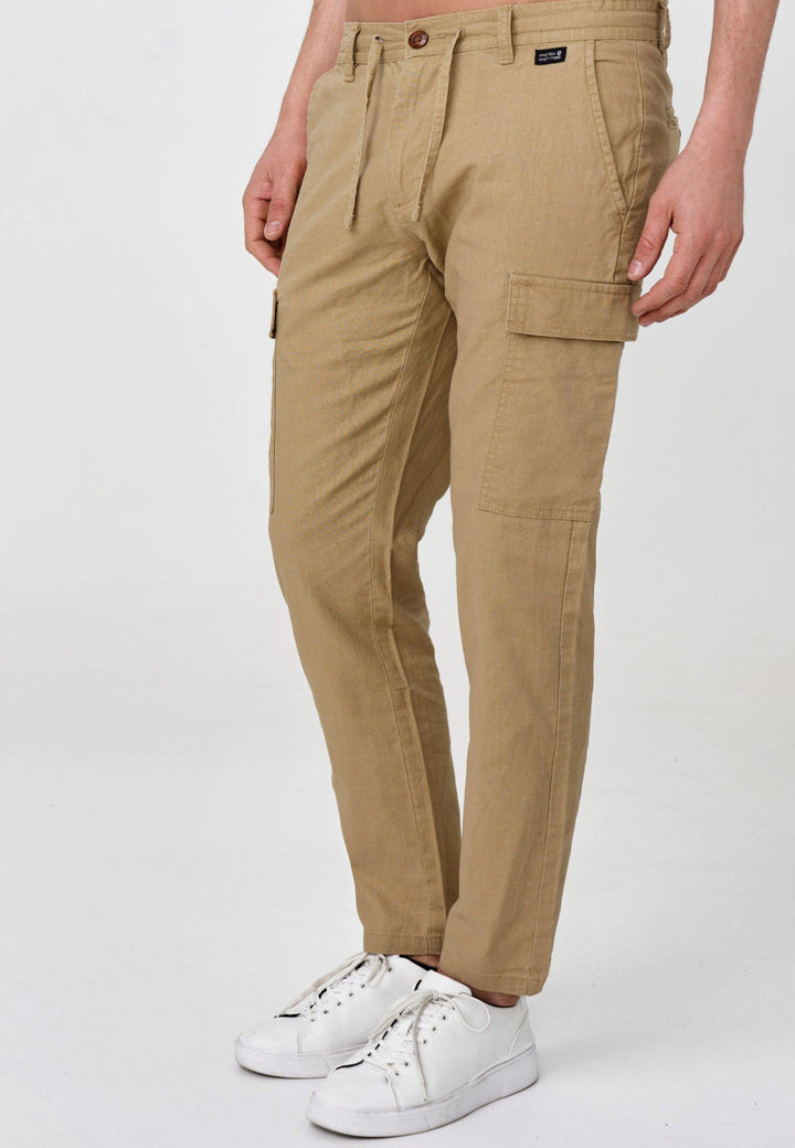 Indicode Herren Cagle Cargo Stoffhose aus Leinen & Baumwolle mit 6 Taschen - INDICODE