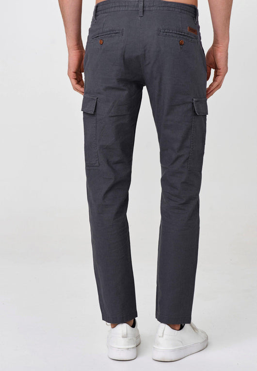 Indicode Men's Cagle Cargo Trousers in Linen & Cotton with 6 Pockets