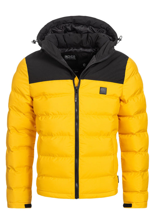 Indicode men's Eberhardy quilted jacket in down jacket look with hood and stand-up collar