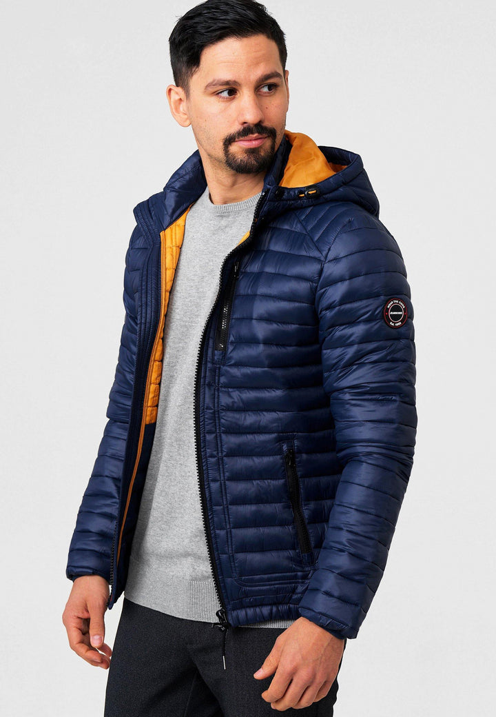 Indicode Herren Aguillar Steppjacke in Daunenjacken-Optik mit abnehmbarer Kapuze und Stehkragen
