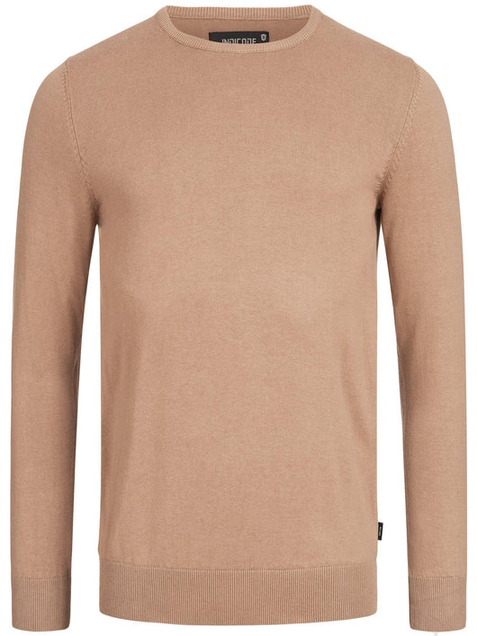 Indicode men's Benjamin fine-knit sweater with ribbed cuffs and round neck made of 100% cotton
