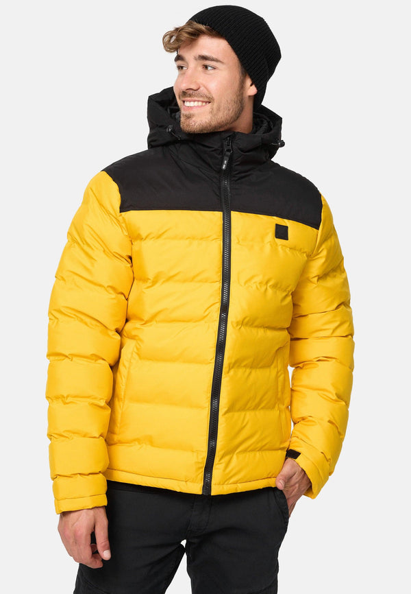 Indicode men's Eberhardy quilted jacket in down jacket look with hood and stand-up collar