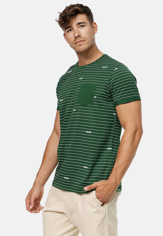 Indicode Men's Ortega T-shirt with a round neck and breast pocket made of 100% cotton